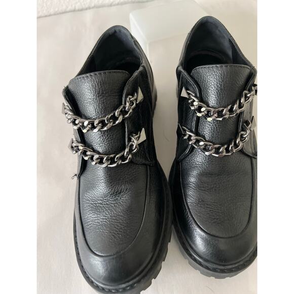 Chain Lug Chunky Loafers Women 7.5 Schutz Black Leather Sole Platform Shoes Edgy - Picture 5 of 10
